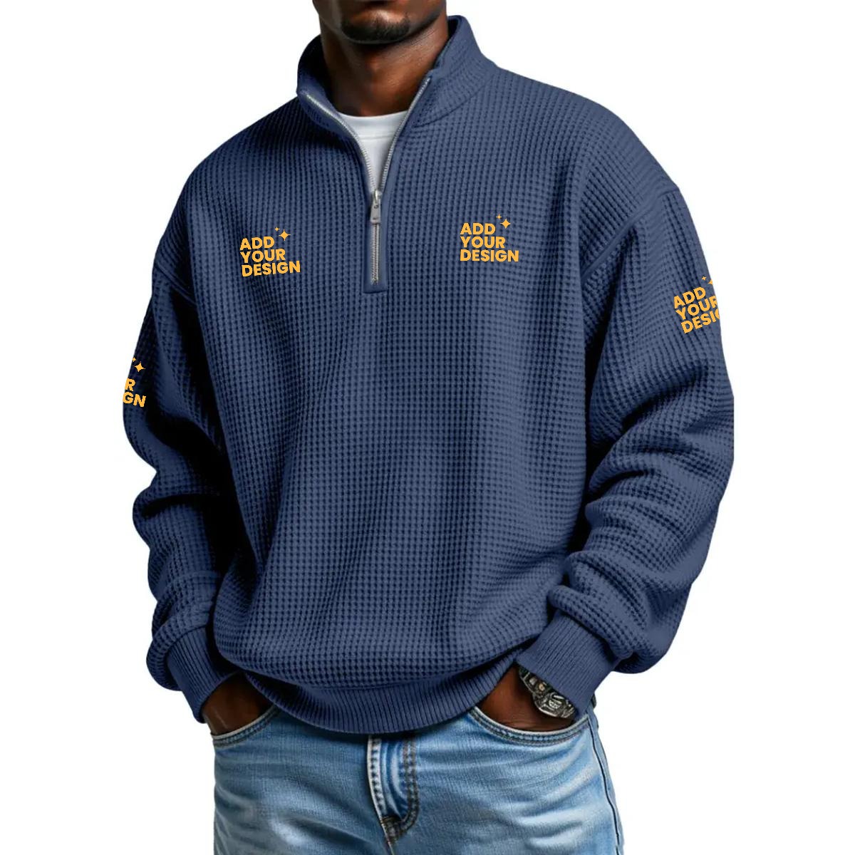 Men's Half Zip Waffle Knit Sweatshirt 95% Polyester 5% Spandex Casual Pullover Relaxed Fit