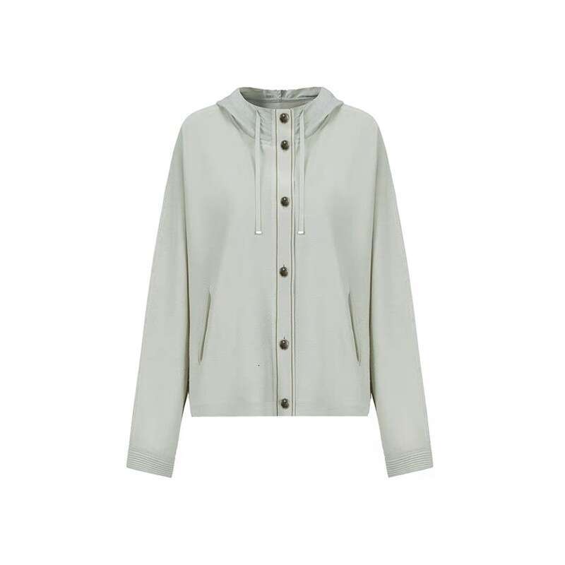 2026 Designer Elegant Women's Light Green Long Sleeve Single breasted Tencel Linen k30 Hooded Knitted Sweater