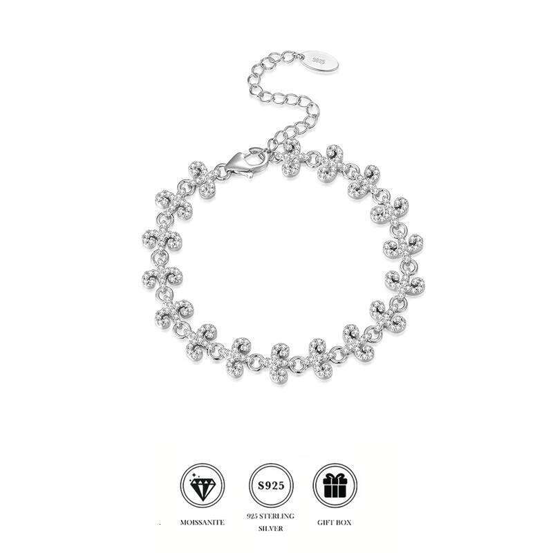 S925 Sterling Silver Cubic Zirconia Full Diamond Adjustable Bracelet, Fashion Hip-Hop Jewelry for Men and Women