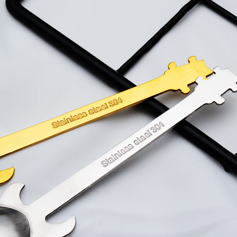 Spoon Creative 304 Stainless Steel Guitar Shape Music Bar Dessert Coffee Spoon Bass Mixing Spoon