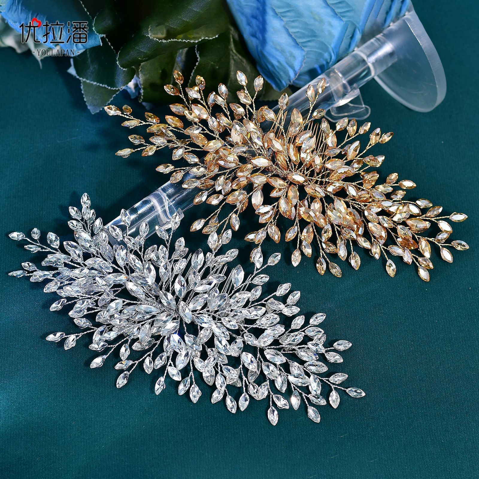 crystal leaf hair comb wedding Hiar accessory suitable for Baroque women headwear jewelry 250409