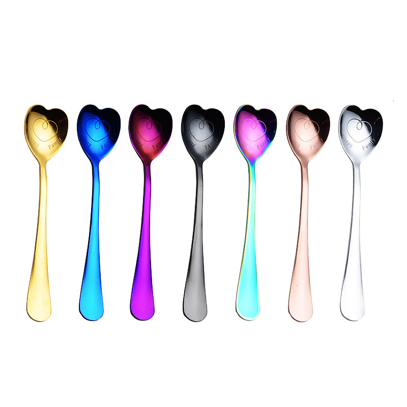 Spoon Wedding Creative Heart Shaped Gift Titanium Stainless Steel Dessert Ice Spoon For Music Bar Colorful Color
