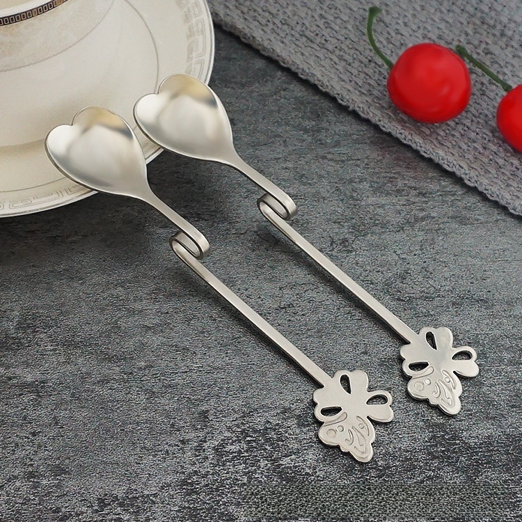 Spoon 304 Stainless Steel Creative Heart Shaped Hanging Korean Style Dessert Stirring Spoon 2pcs