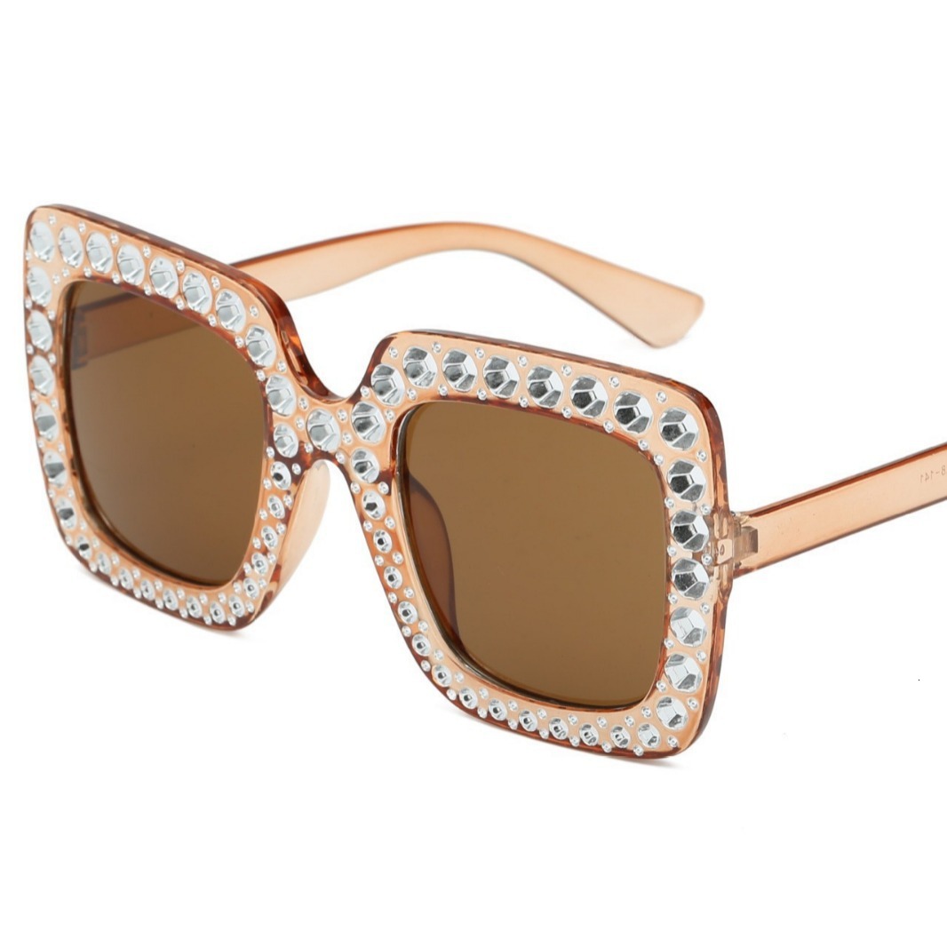 New Designer Diamond-encrusted Large-frame Sunglasses Square Shape Trendy And Fashionable For Outdoor Use Beach Wear, Women, High-end Style Sunglasses
