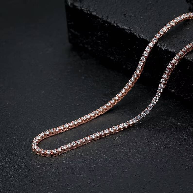 Hiphop Custom 5mm Iced Out VVS Rose Gold Tennis Chain 925 Sterling Silver Moissanite Tennis Chain