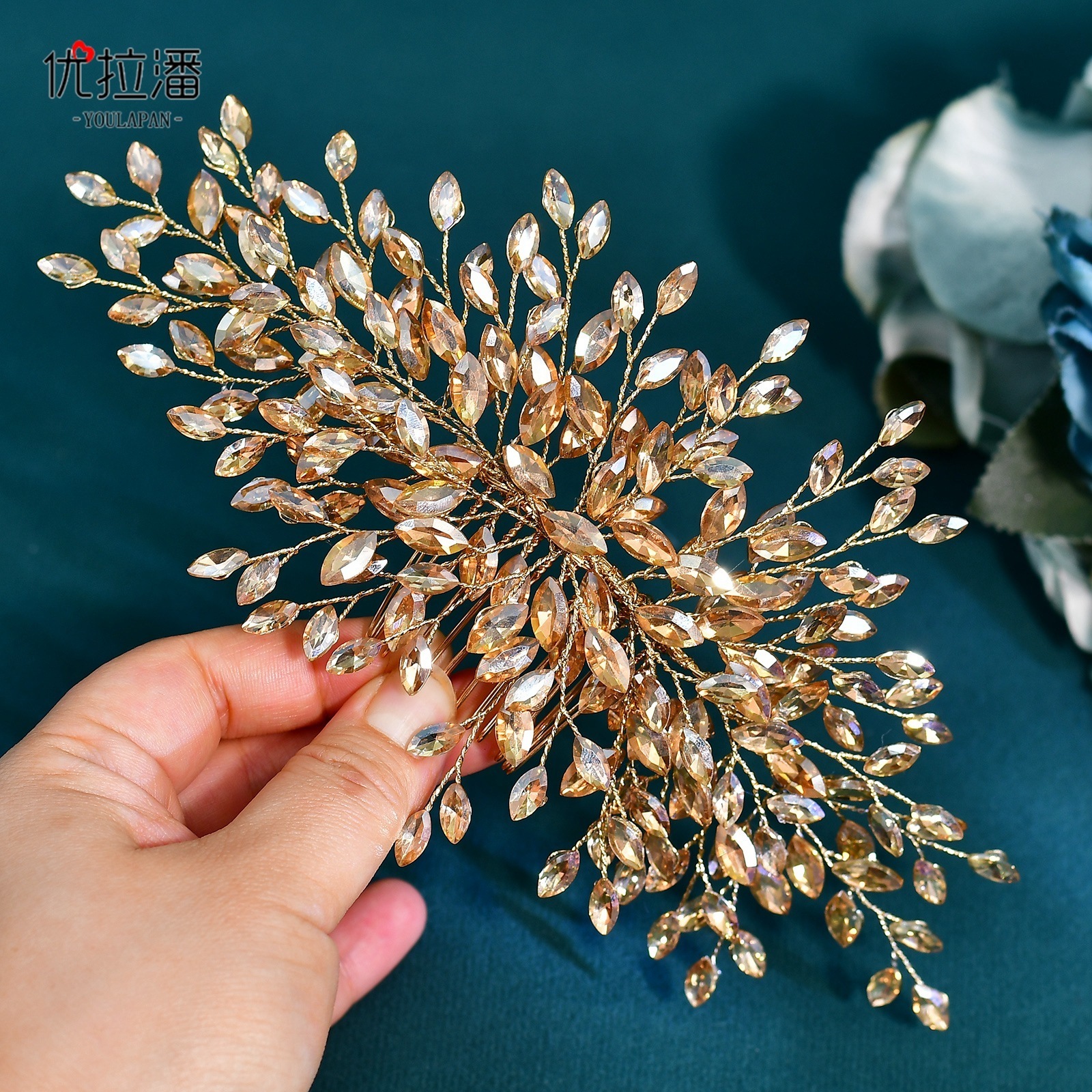 crystal leaf hair comb wedding Hiar accessory suitable for Baroque women headwear jewelry 250409