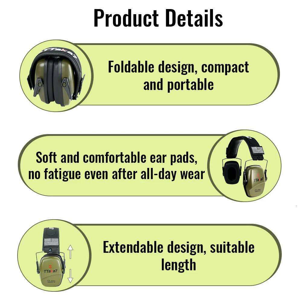 Taka7 Olive Green Bluetooth Over-Ear Headphones, Active Noise Reduction Electronic Ear Muffs for Hunting, Shooting Range Ear Protection, CE EN352 ANSI - view 4
