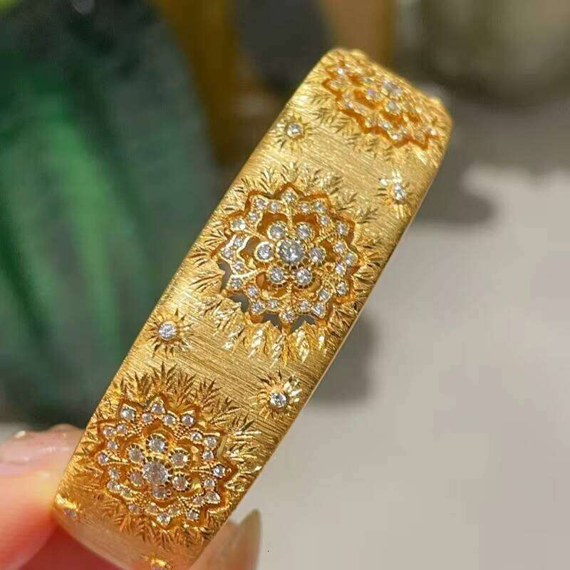 S925 Silver Plated 18k Gold Vintage Exaggerated Hand-carved and brushed Bracelet/Bangles