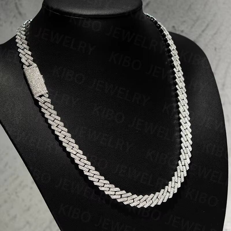 Fashion Coutom Men Ice Cuban Miami 8mm Real S925 Sterling Silver Vvs Moissanite Cuban Link Necklace Chains