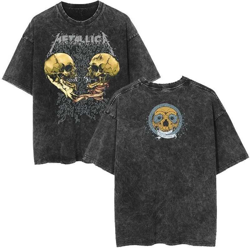 Rock Bands Vintage Washed Short SLeeved Round Neck Y2k Tshirt Men Clothing New in Top Tees Mens T-Shirt Camisetas T260410
