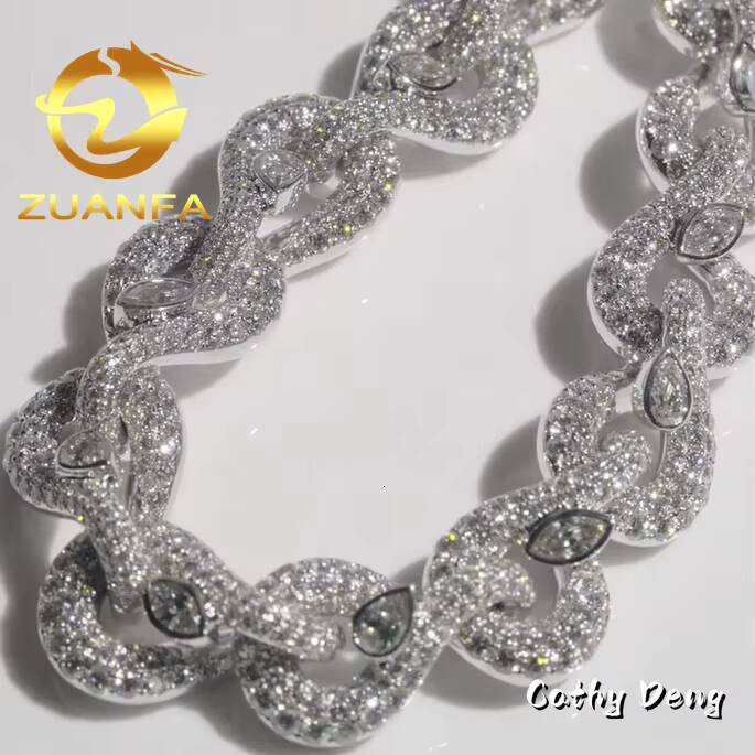 Fashion Moissanite Hip Hop Jewelry Custom Sterling Silver 925 Iced Out Initial Necklace Diamond Moissanite Cuban Chain for Men - view 4