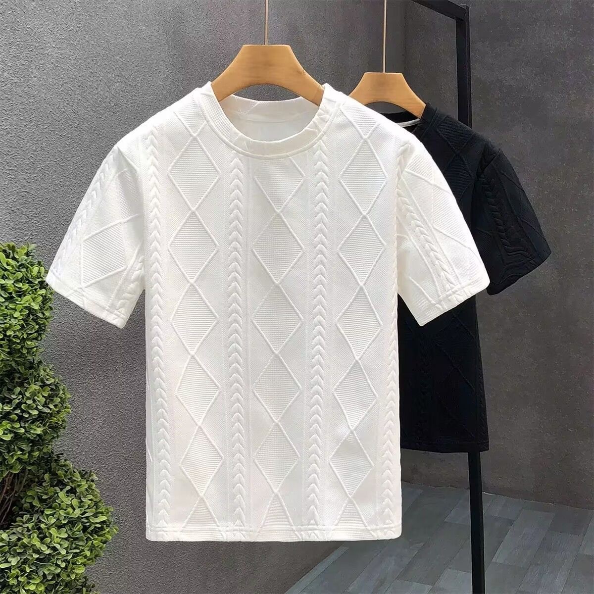 Luxury Designer 2026 New Men's Argyle Jacquard T-shirt Summer Casual Outdoor Fashion Breathable All-match High-end Tops