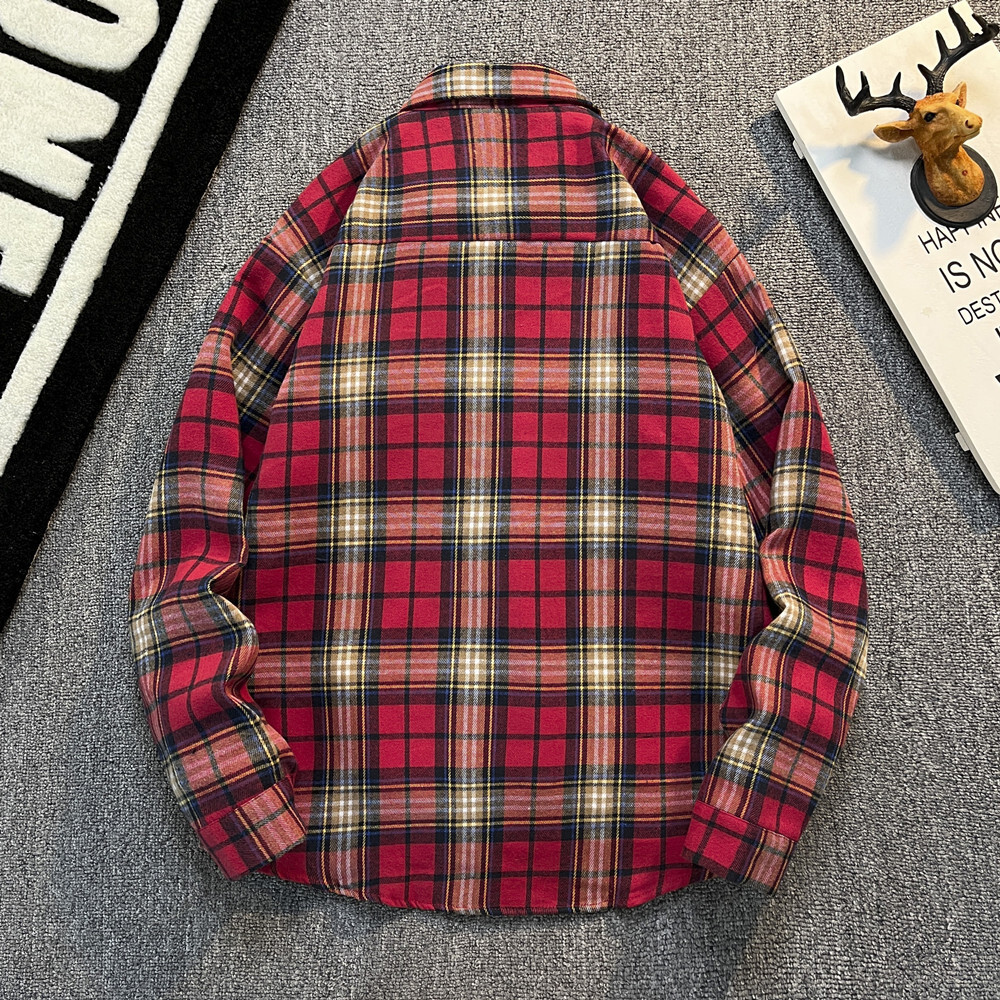 American Classic Retro Luxury Style Red Checkered Spring/summer Couple Long Sleeved Shirt M-8XL High Street Designer Shirt Men's Outdoor Casual J