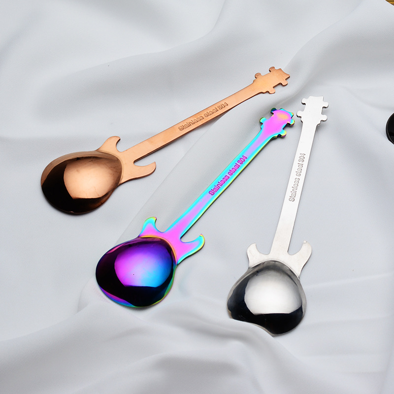 Spoon Creative 304 Stainless Steel Guitar Shape Music Bar Dessert Coffee Spoon Bass Mixing Spoon
