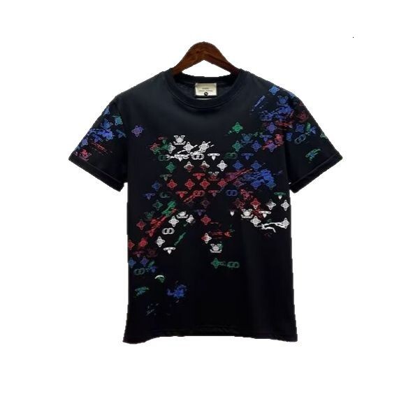 Luxury Designer 2026 New Men's Color Splash Monogram Print T-shirt Summer Casual Sport Fashion Outdoor Versatile Streetwear Cotton Short Sleeve