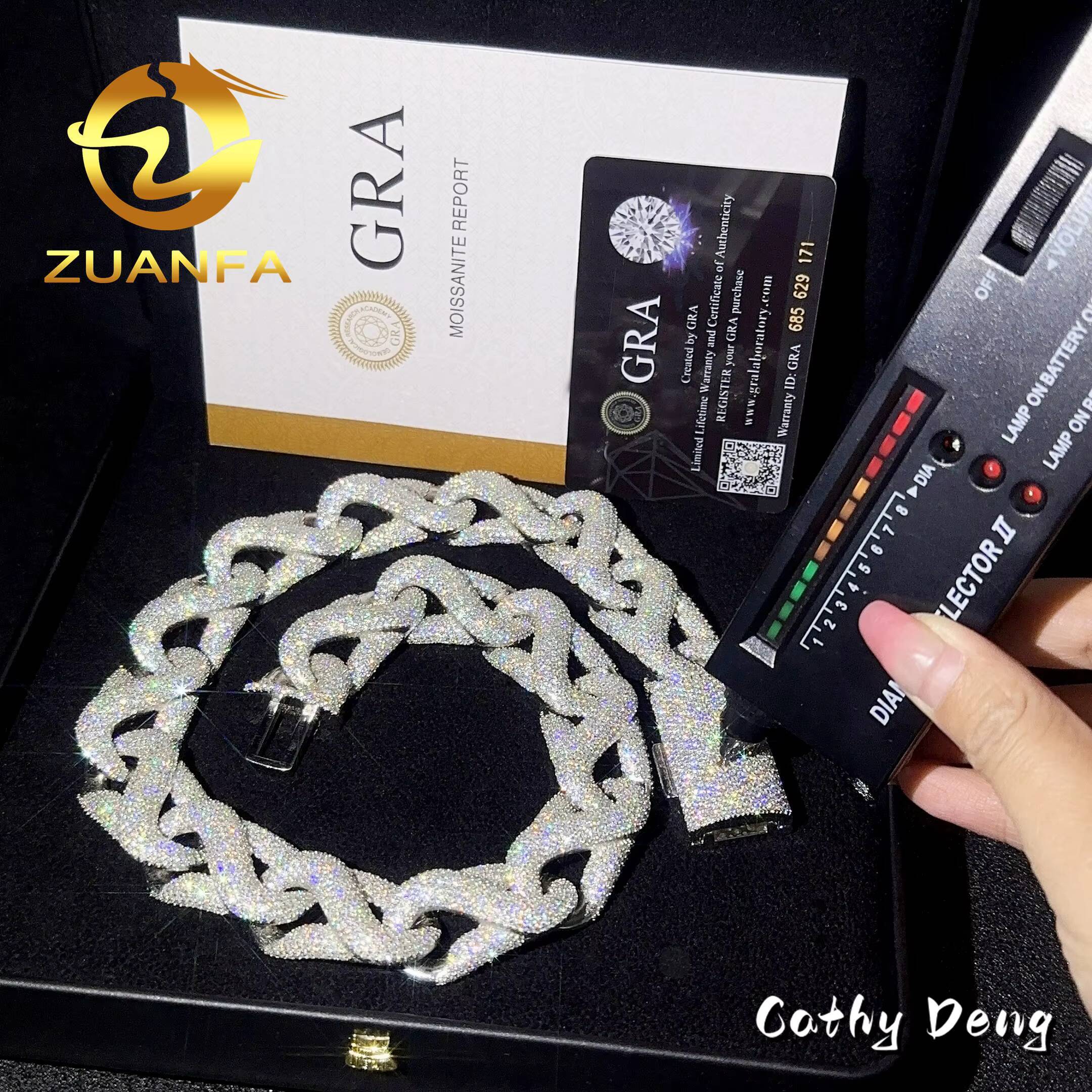 New Customized Fine Jewlery 20mm Fire Miami Cuban Link Chain Moissanite Hiphop Jewelry 925 Cuban Link Chain Pass Diamond test - view 5