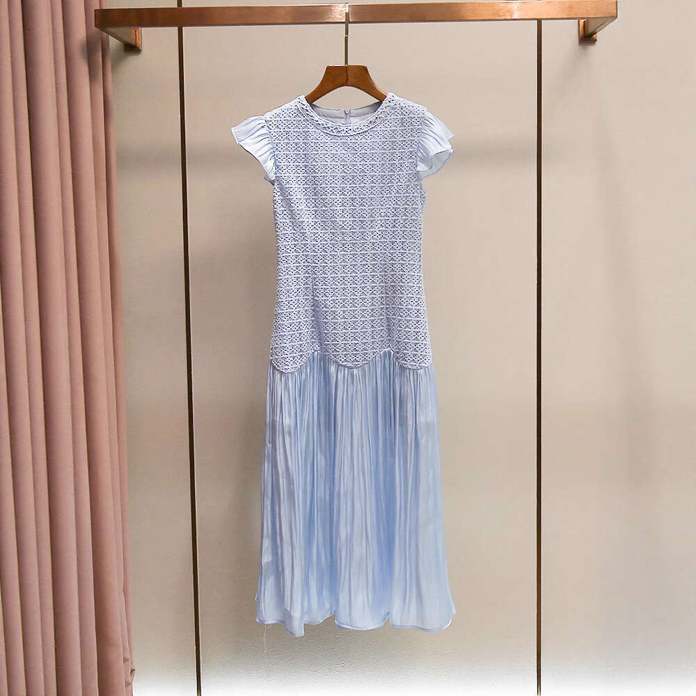 FC Designer's high-end women's summer new social style round neck k30 woven patch mesh straight tube FC long skirt
