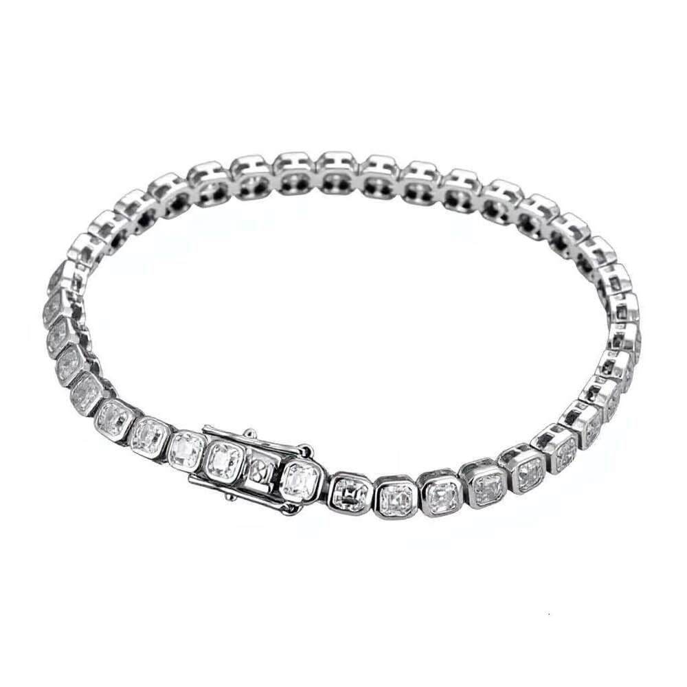 Mosang Asche Geometry Bracelet Women's Simple S925 Silver Light Luxury High-end Full Moissanite Trendy Niche Square