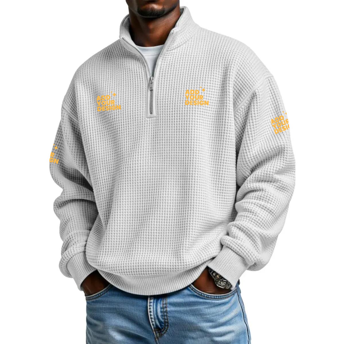 Men's Half Zip Waffle Knit Sweatshirt 95% Polyester 5% Spandex Casual Pullover Relaxed Fit