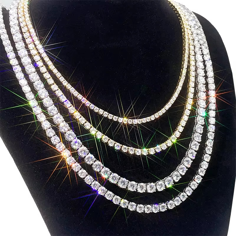 Wholesale 3mm 4mm 5mm Tennis Chain 925 Silver Gold Plated Iced Out VVS Moissanite Tennis Chain