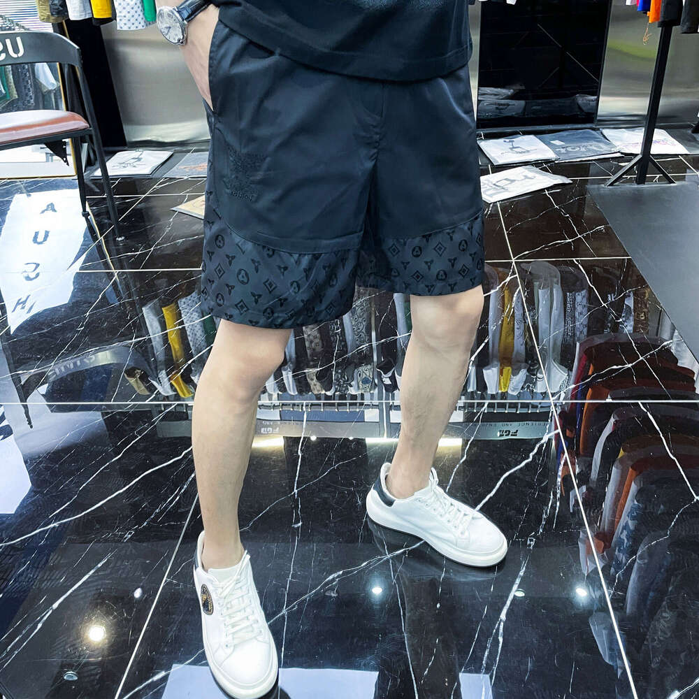 European High-End Spliced Ice Silk Beach Shorts, 2026 Summer Men's Trendy Cool Casual Shorts