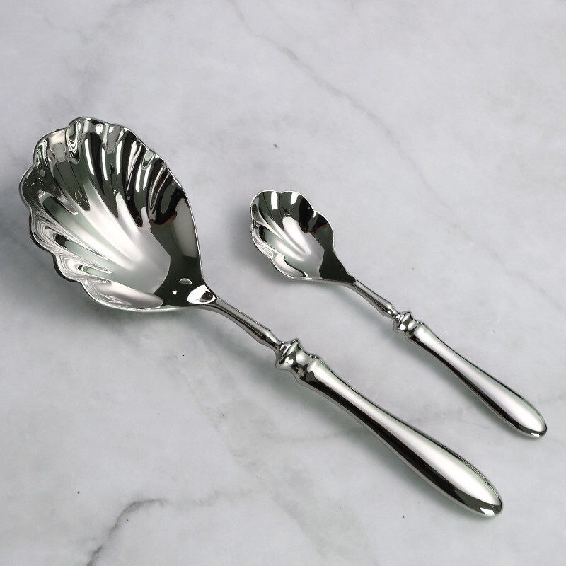 French-style vintage light luxury 304 stainless steel gourd-handled shell spoon and fork, hotel shared serving mixing spoon, factory