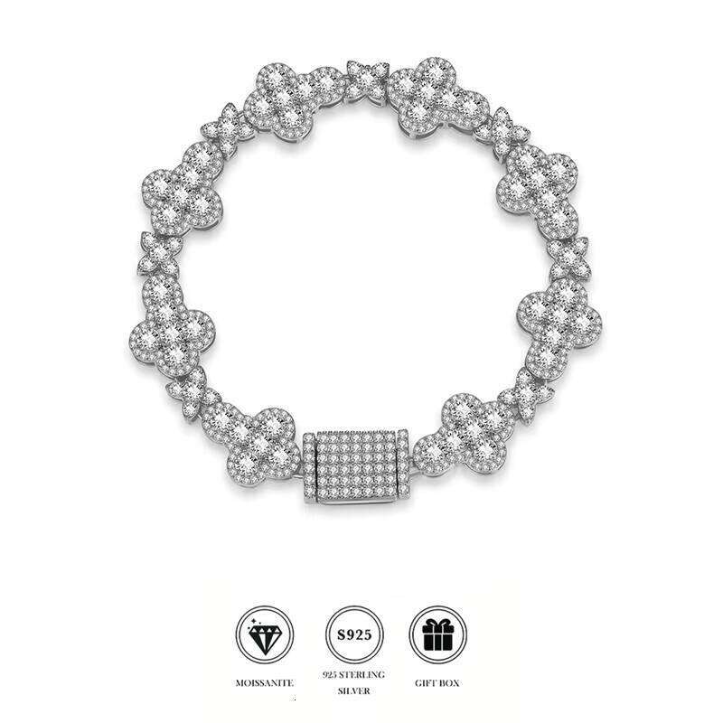 Exquisite 925 Sterling Silver Hip Hop VVS Moissanite 10mm Cross Pass Diamond Test Women Bracelet