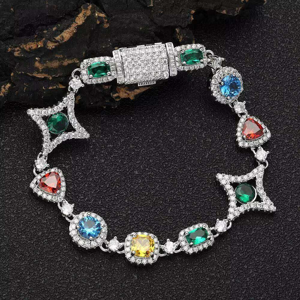 High-End Hip Hop 925 Silver Jewelry Colorful Gemstone Bracelets Fashion Accessories with High Quality VVS Moissanite Bracelet
