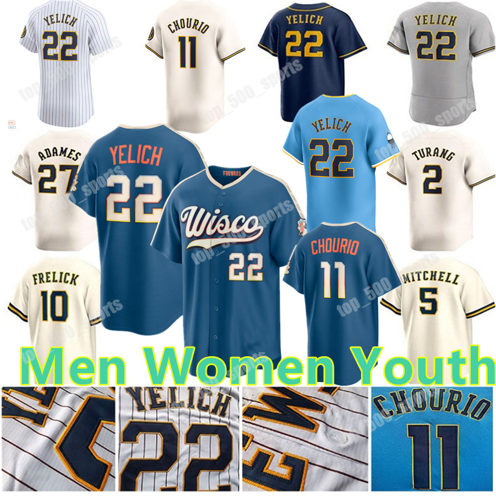 Custom 11 Jackson Chourio Christian 22 Yelich 10 Sal Frelick Jersey Luis Urias Contreras Rowdy Yount Mitchell Perkins Brewers Brice Turang Men Women Youth Baseball
