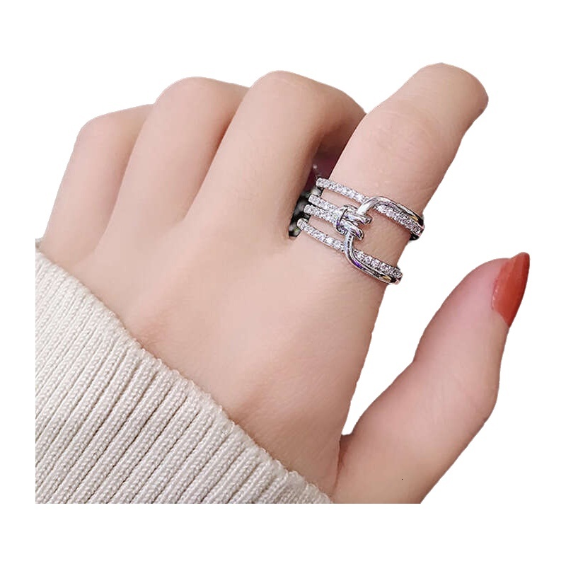 For Women Designer Luxury Fresh Double Layer Zircon &Ring Simple Personality Inlaid Diamond Flower Women's Open Ring Jewelry