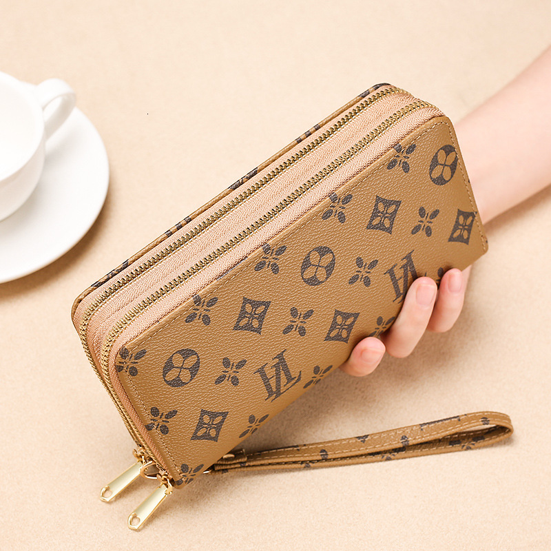 LORDLY KNACK Vintage Monogram Print Double Zip Long Wallet, Gold Hardware Wrist Strap Clutch Purse, 2026 Trendy Women's Luxury Phone Wallet - view 4
