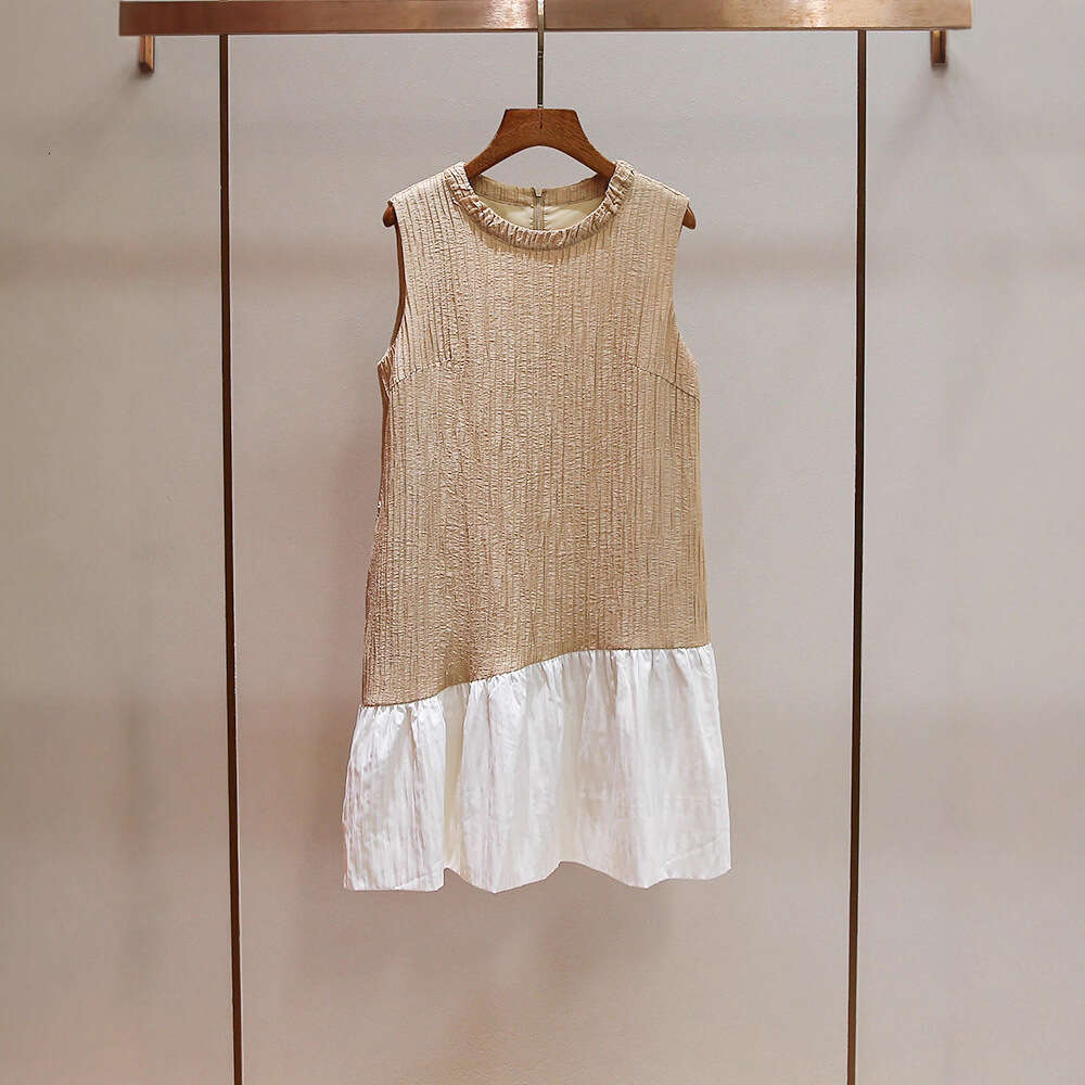 Designer's FC high-end k30 FC women's summer new color blocked round neck beaded sleeveless loose dress