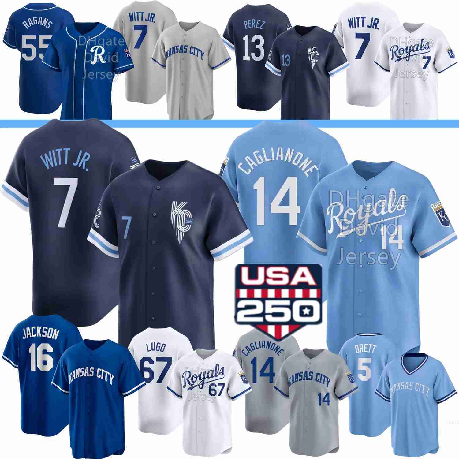 2026 Royals Jersey Kansas Citys Bobby Witt Jr Jac Caglianone Salvador Perez Bo Jackson Cole Ragans Seth Lugo Starling Marte George Brett Cross India P