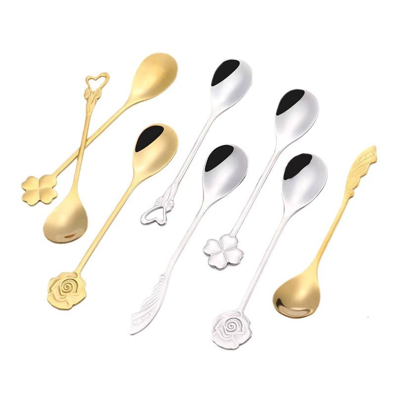 Spoon 10pcs Exquisite 304 Stainless Steel Coffee Spoon Floral Pattern For Home Use
