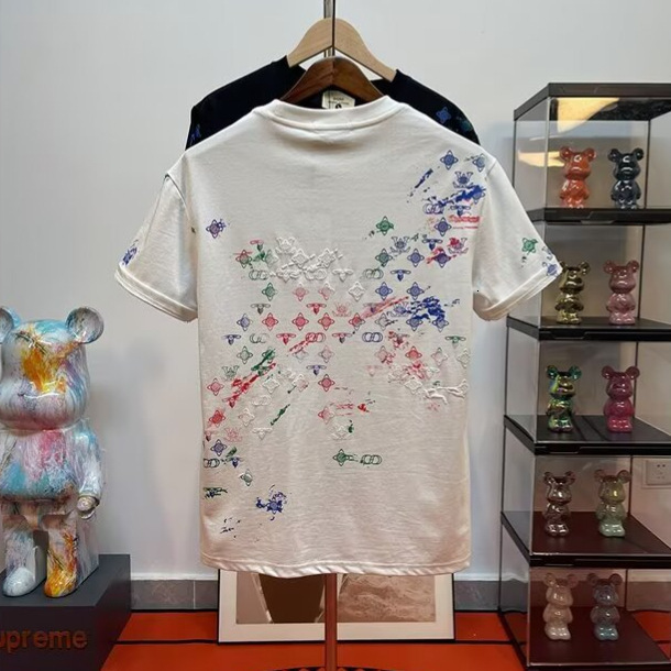 Luxury Designer 2026 New Men's Color Splash Monogram Print T-shirt Summer Casual Sport Fashion Outdoor Versatile Streetwear Cotton Short Sleeve