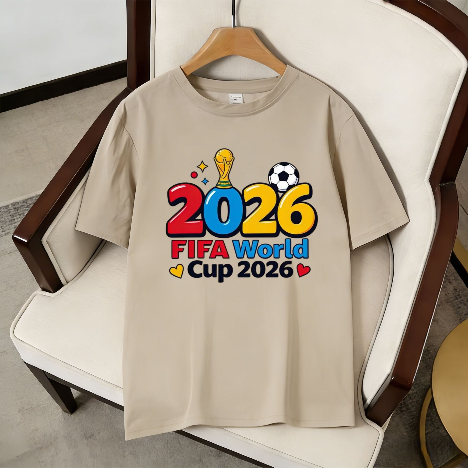 Cartoon Print Color Block Tees | 2026 World Cup Soccer Fan Support Tops Unisex American Streetwear Loose Casual Short-Sleeve