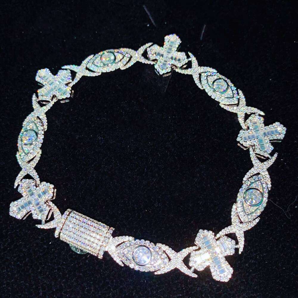 GRA Certified 925 Silver Cross Long Stick Infinite Cuban Chain Moissanite Bracelet