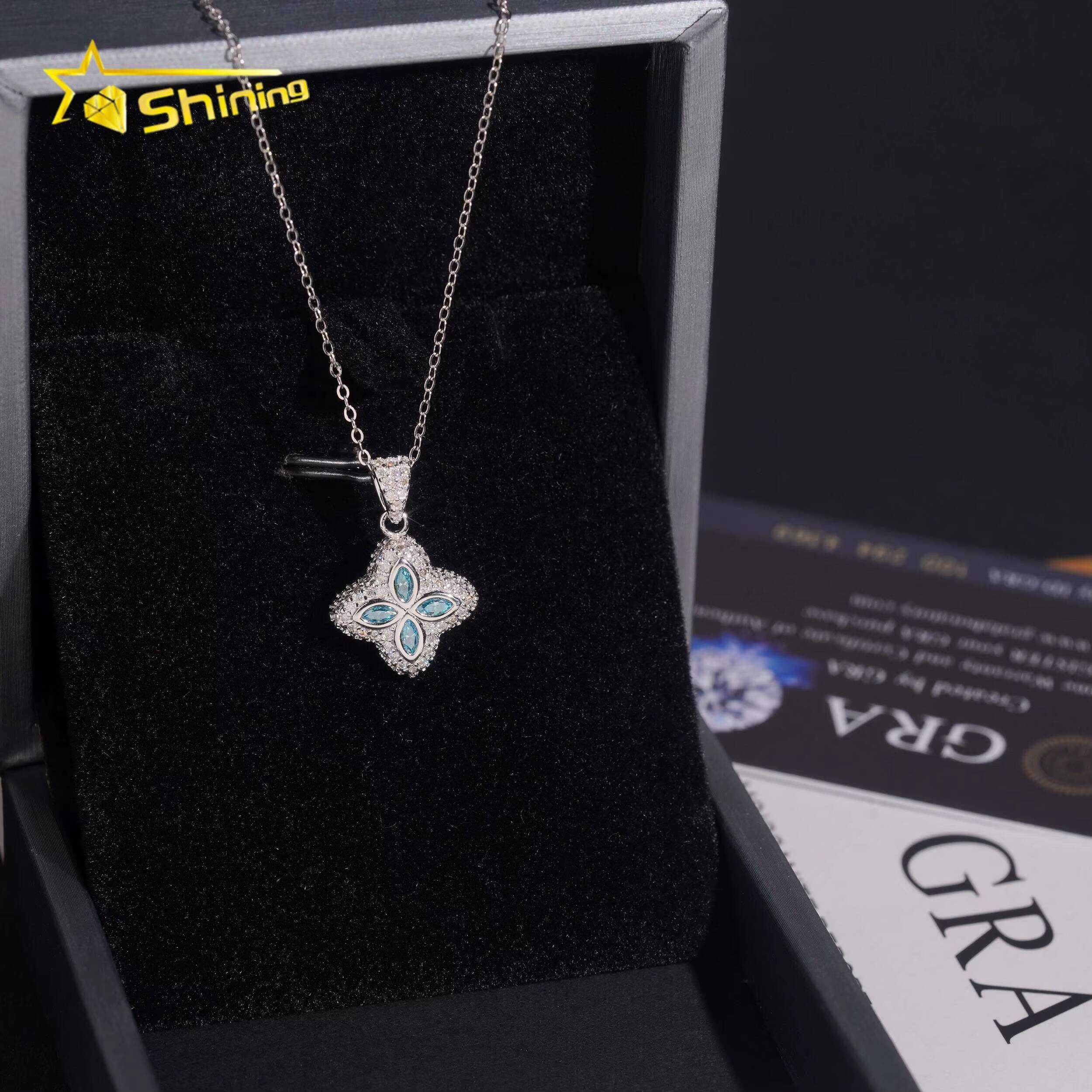 GRA Certificated Iced Out Moissanite Clover Pendant Necklace Fine Jewelry 925 Silver Pendants for Women Necklace