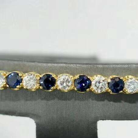 925 Silver 5 CT Moissanite Blue Sapphire & Diamond Bangle Bracelet