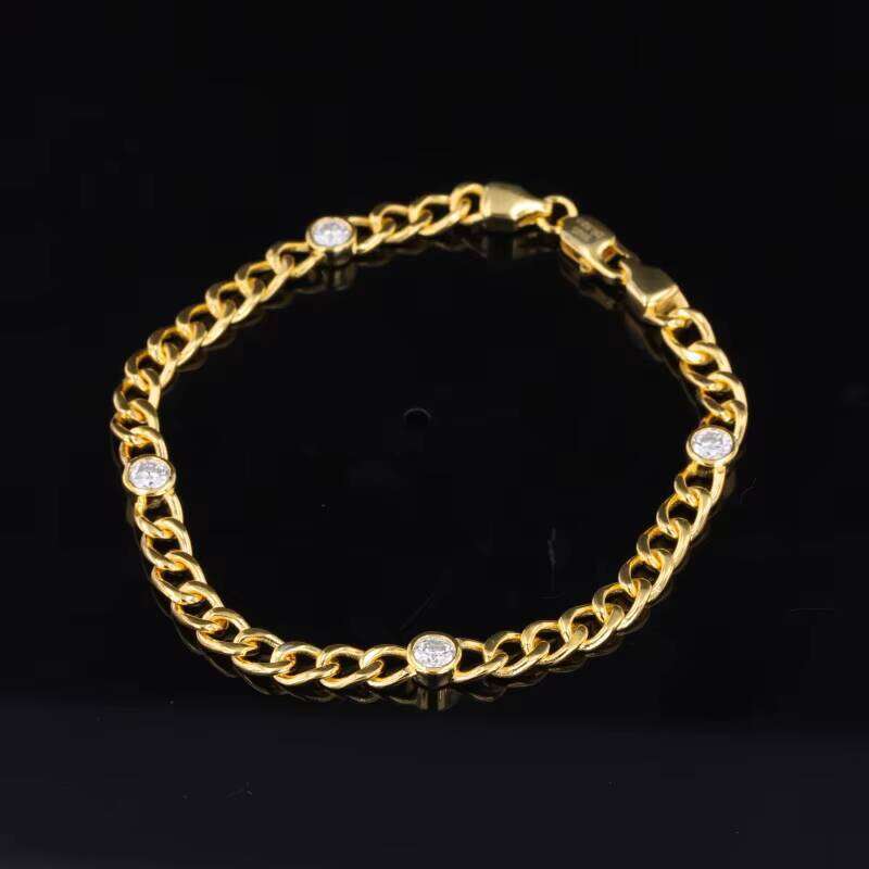 Starsgem Custom Jewelry Moissanite Silver Link Gold Plated Cuban Bracelet