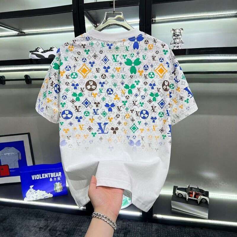 Men's Letter Print & Colorful Pattern T-Shirt, Summer Trendy Round Neck Casual Short Sleeve