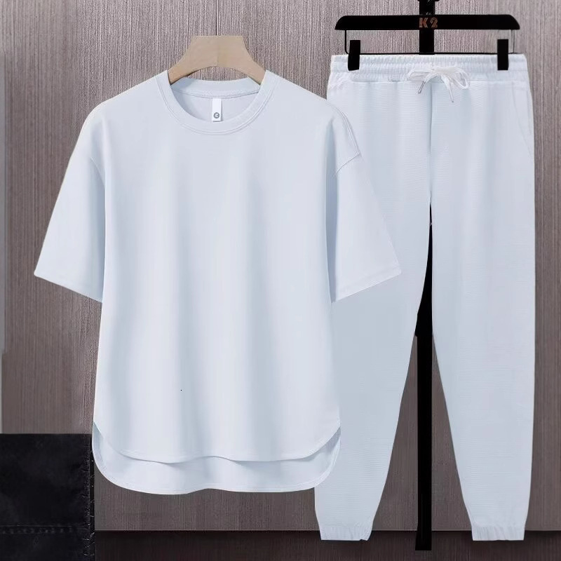Matching Set Solid Color Men's T-shirt 2026 Designer T-shirt Summer Japanese Trend Ins Short Sleeve Long Pants Two-piece Set