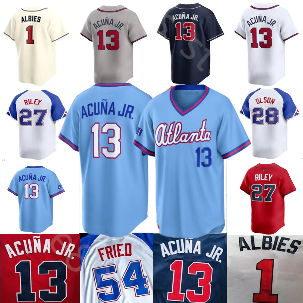 Matt Olson Jersey Taub Dansby Swanson Ronald Acuna Jr. Ozzie Albies Mike Soroka Brave Riley Custom S-4XL Baseball Jerseys