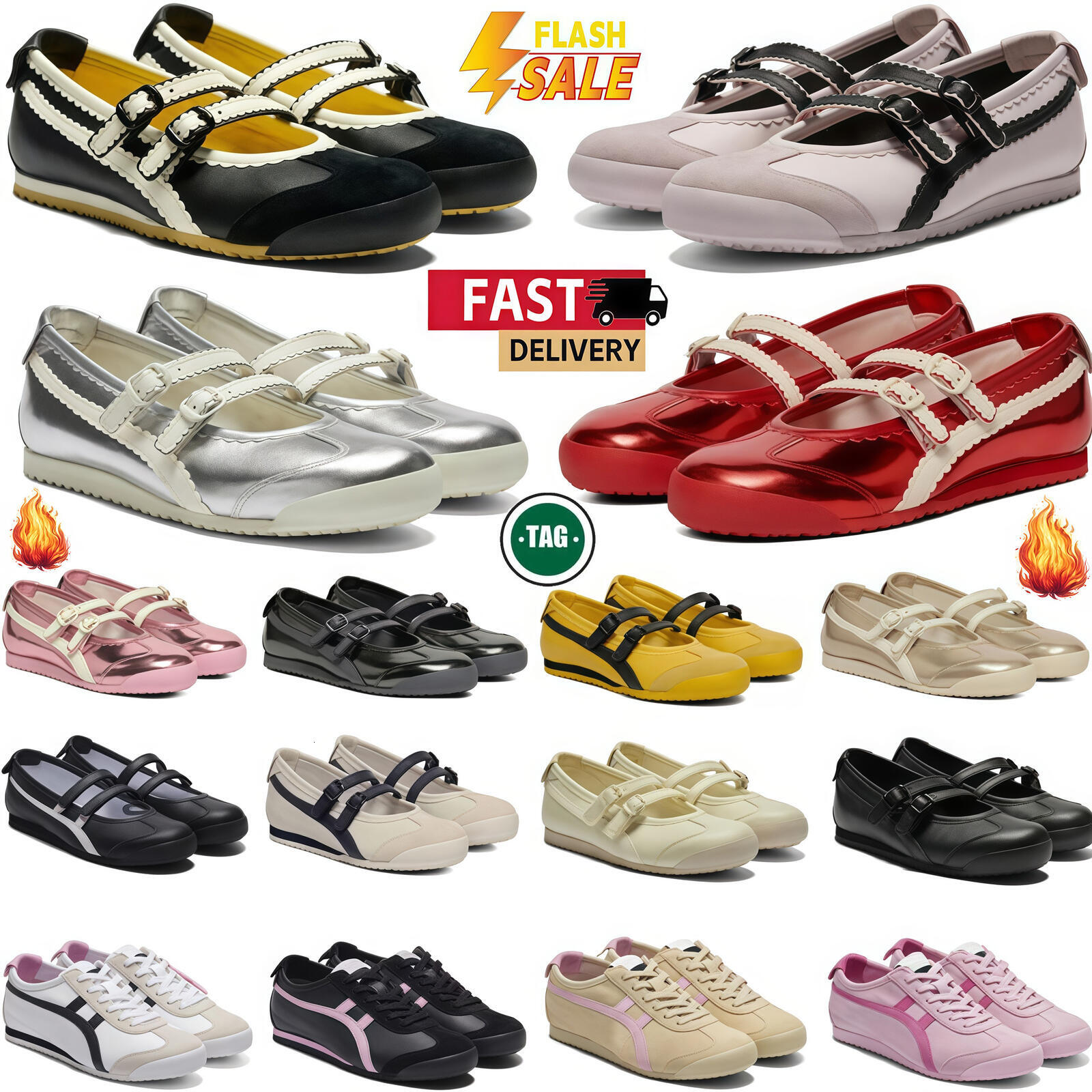 Ballet Flats Women Designer Shoes Mexico 66 TGRS Womens Casual Shoes Tiger Metallic Silver Triple Black White Pink Beige Flat Dance Non-slip Breathable Ladies Girls