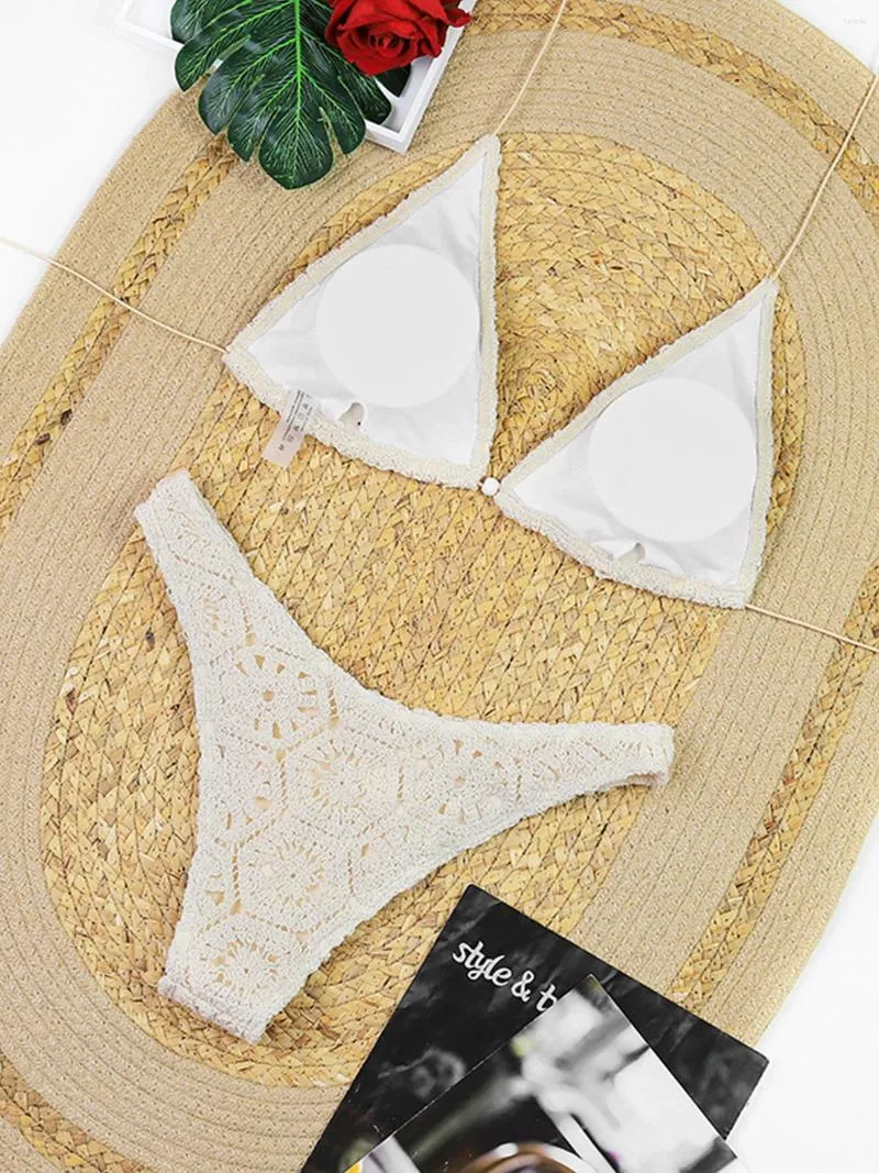 Chic Tri-Piece Womens Lacy Swimsuits with Crocheted Detail & Haltered Top Perfect Beach Outfit Accessory of 2024