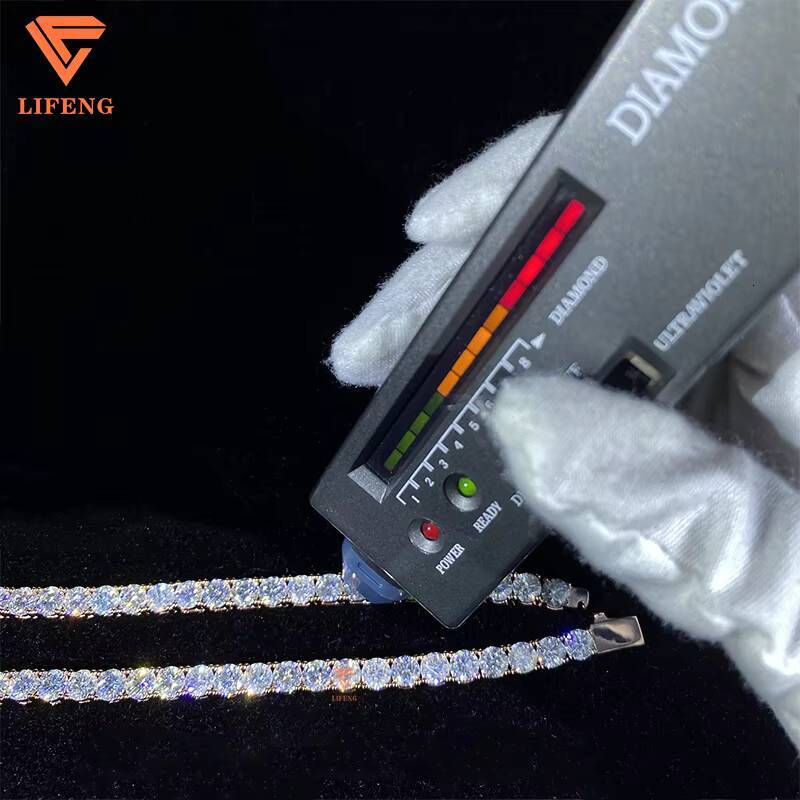 Iced Out Hip Hop Jewelry 3mm 4mm 5mm 6mm VVS Moissanite Tennis Chain Round Brilliant Cut Diamond 925 Silver Charm Necklace Women