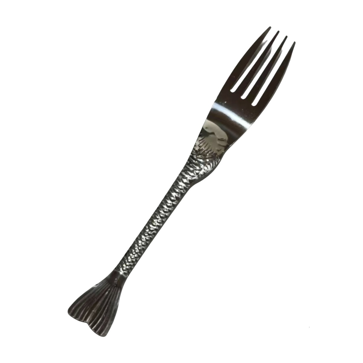 New stainless steel luxury mermaid tail embossed for eating watermelon, children's dessert fork and spoon 2pcs