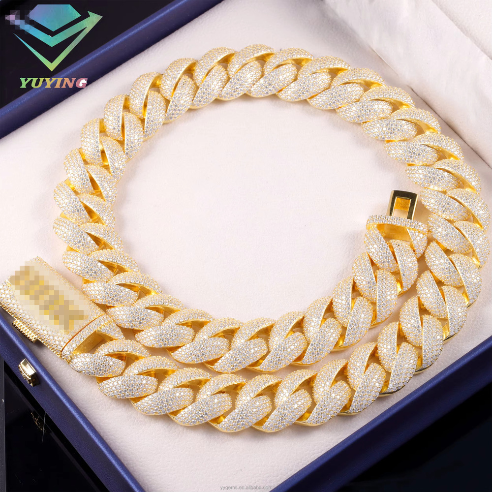 22mm Real VVS Moissanite Mosaic Cuban Link Chain 925 Silver VVS Diamond Chain BustDown Necklace Rapper Miami Hip Hop Jewelry