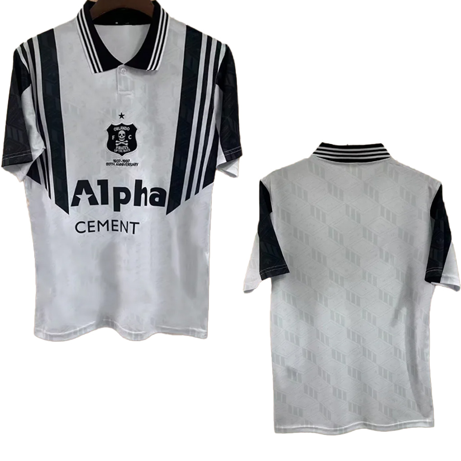 Retro Orlando Pirates Soccer Jersey 97 Home White Balck 1997 retrio Football Shirts Short Sleeve Vintage Adult Uniforms