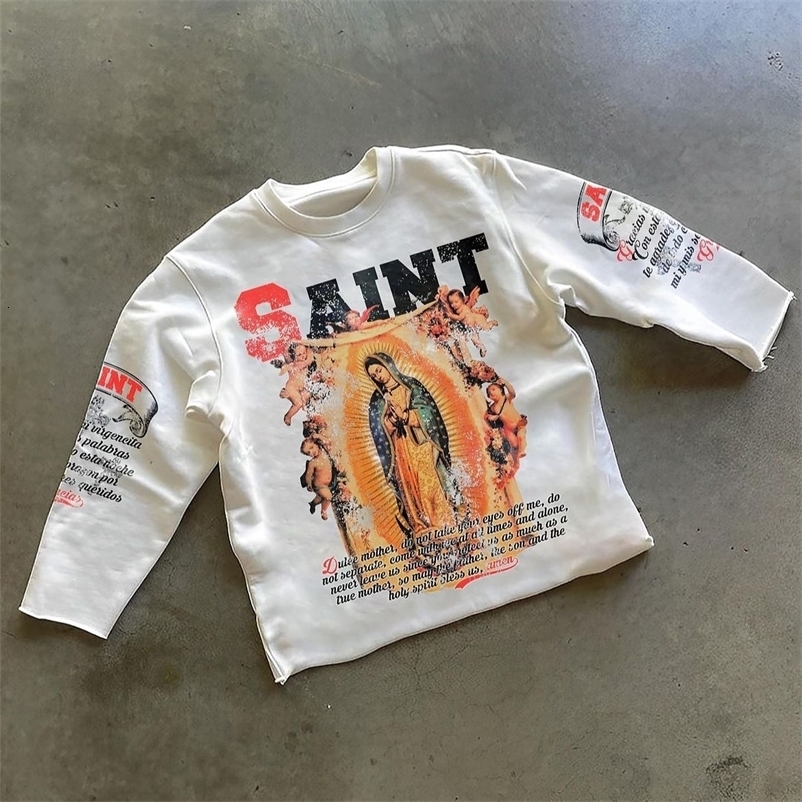 Classic Character Printed T-shirt Pure Cotton Oversized Long-sleeved Shirt Retro Street Casual Gothic Printed T-shirt Lovers 260409 - view 3
